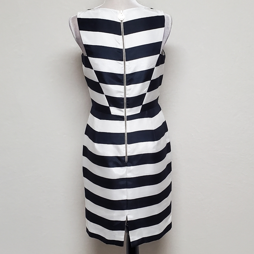 Antonio Melani Kate Striped Shantung Navy Blue White Sleeveless Dress 4 - Picture 7 of 12